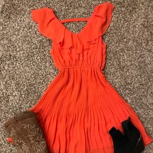 Coral orange chiffon flirty 👗 dress